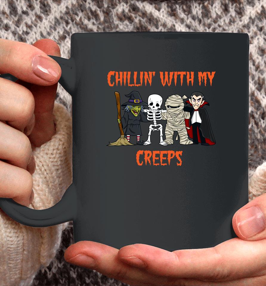 Chillin' With My Creeps Vampire Halloween Skeleton Witch Coffee Mug