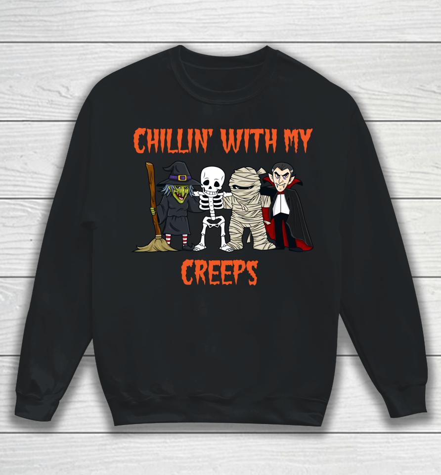 Chillin' With My Creeps Vampire Halloween Skeleton Witch Sweatshirt