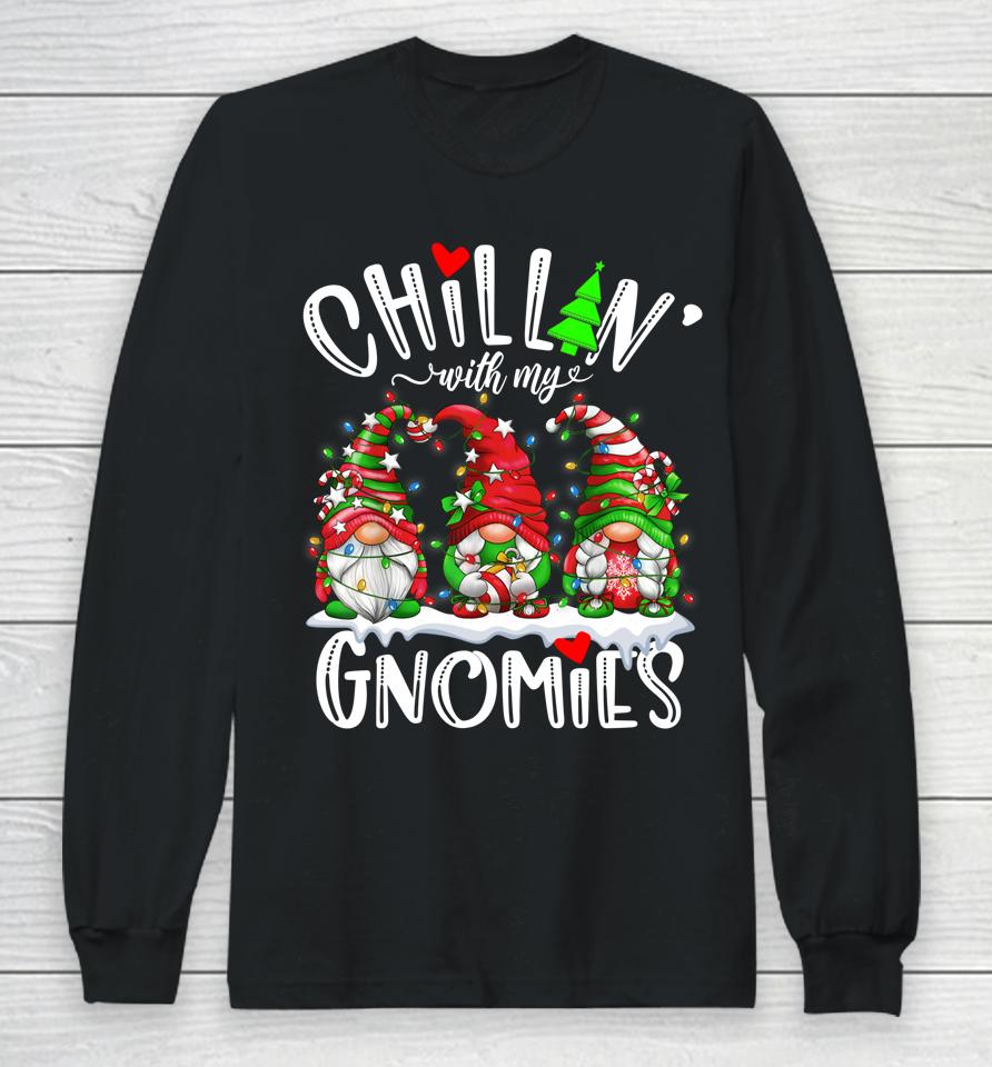 Chillin With My Gnomies Christmas Lights Gnomes Family Xmas Long Sleeve T-Shirt