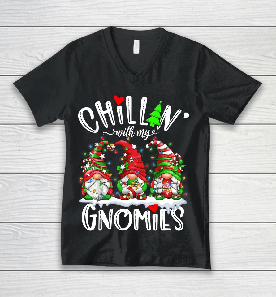 Chillin With My Gnomies Christmas Lights Gnomes Family Xmas Unisex V-Neck T-Shirt