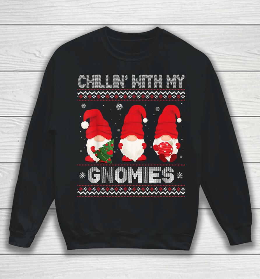 Chillin With My Gnomies Matching Family Christmas Tree Light Sweatshirt