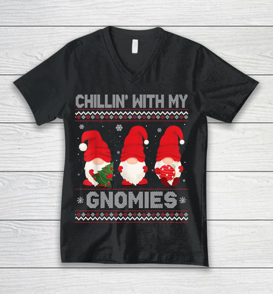 Chillin With My Gnomies Matching Family Christmas Tree Light Unisex V-Neck T-Shirt