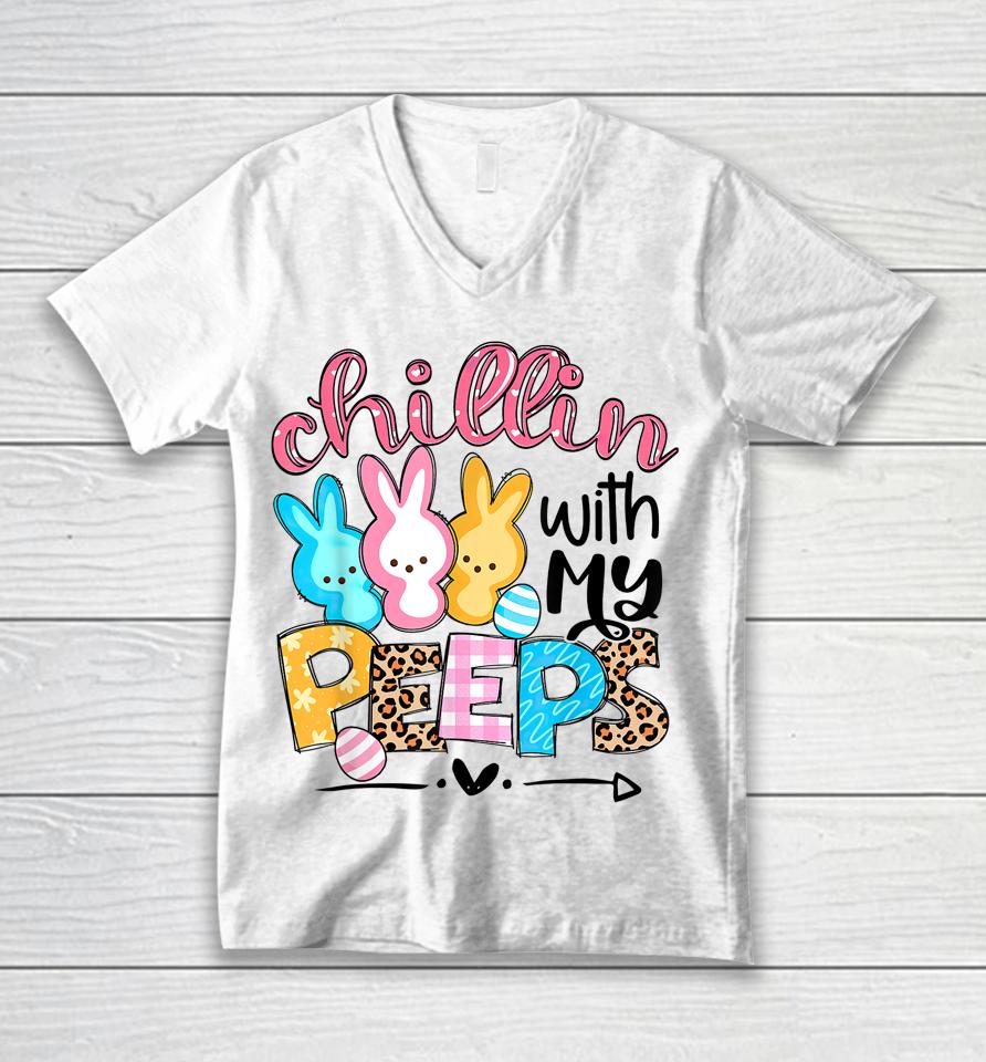 Chillin' With My Peeps Bunny Easter Unisex V-Neck T-Shirt