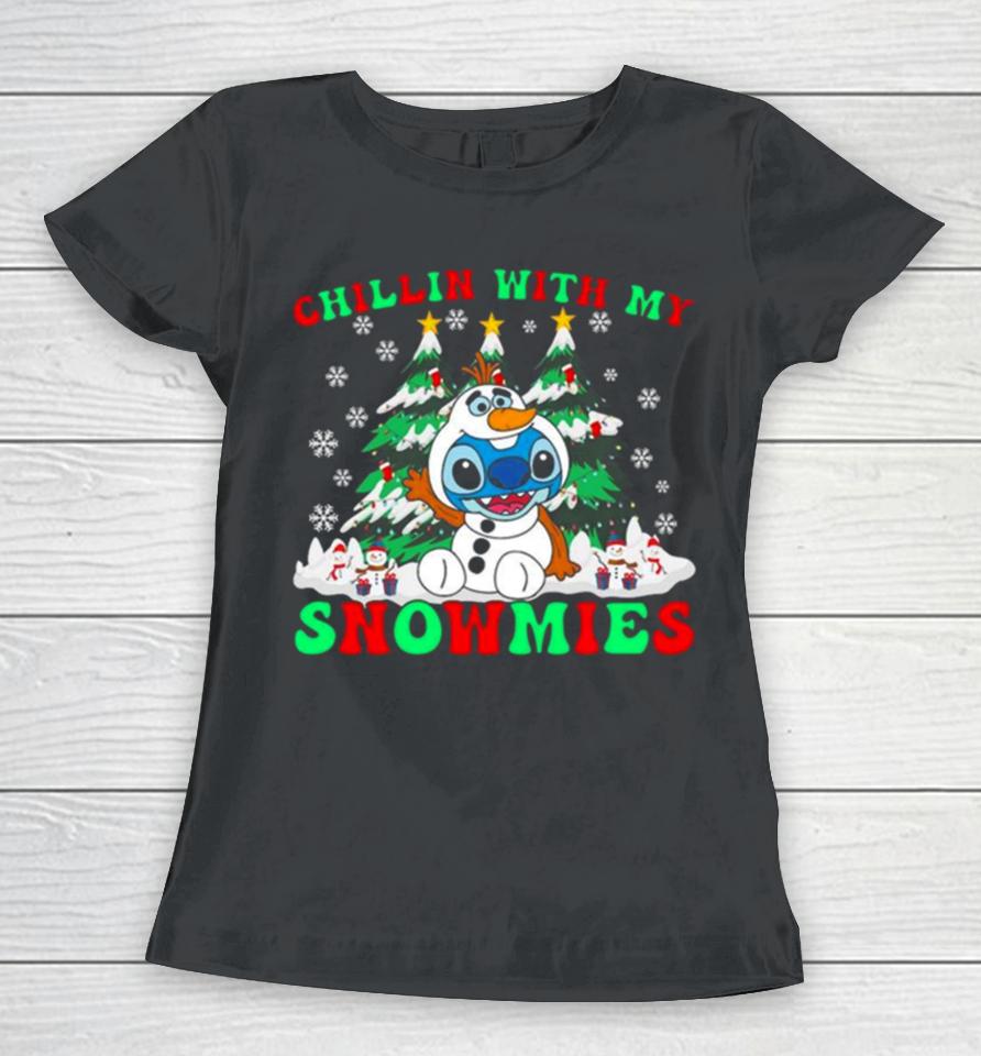 Chillin With My Snowman Stitch Christmas Women T-Shirt