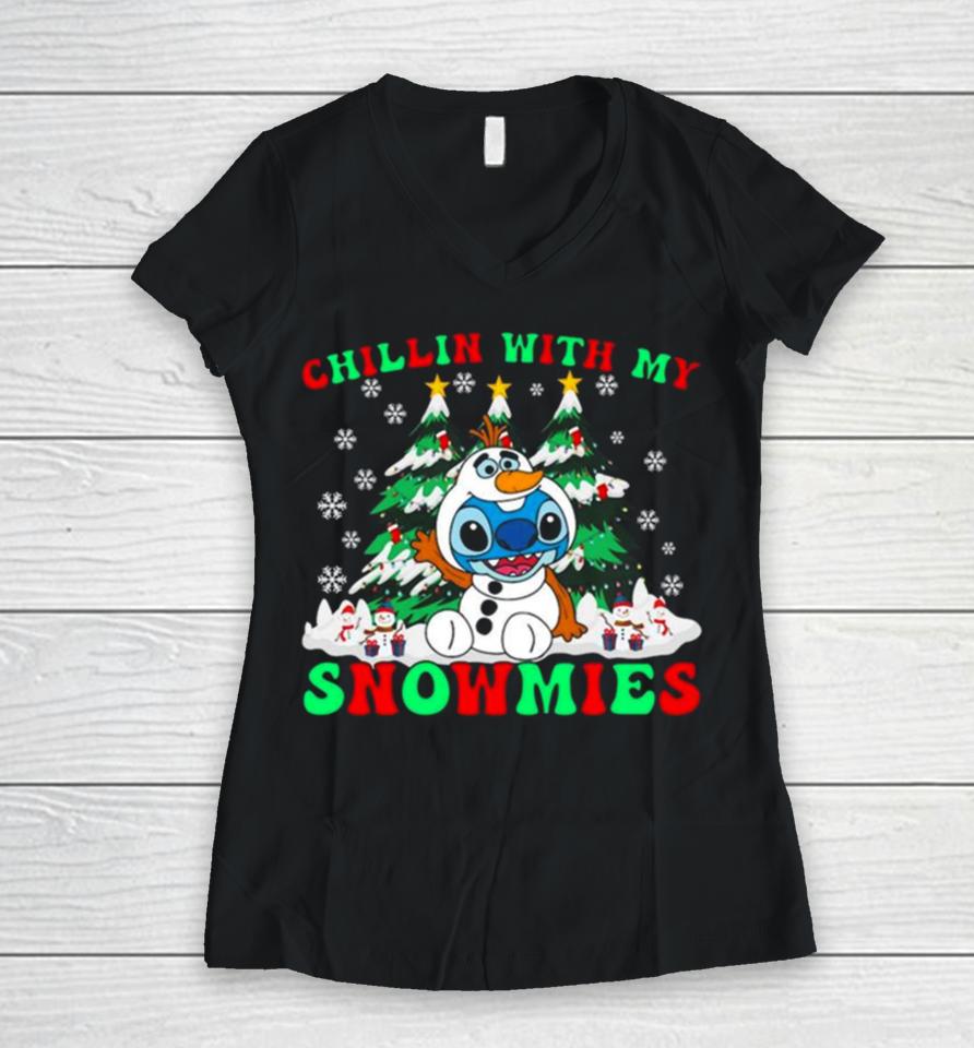 Chillin With My Snowman Stitch Christmas Women V-Neck T-Shirt