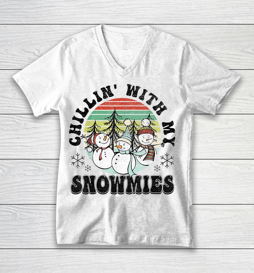 Chillin' With My Snowmies Christmas Unisex V-Neck T-Shirt