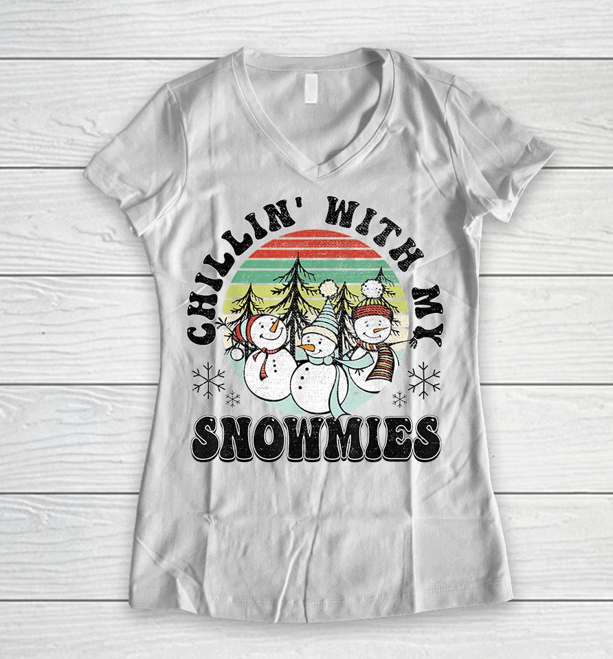 Chillin' With My Snowmies Christmas Women V-Neck T-Shirt