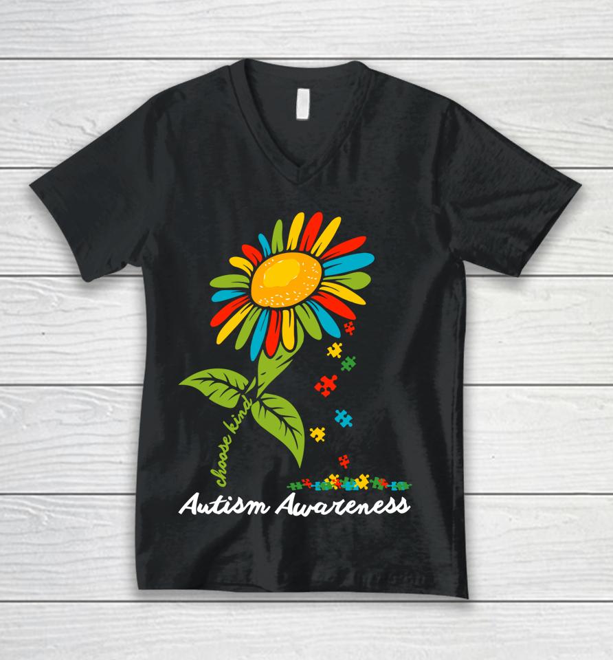 Choose Kind Autism Awareness Month Sunflower Mom Gift Unisex V-Neck T-Shirt
