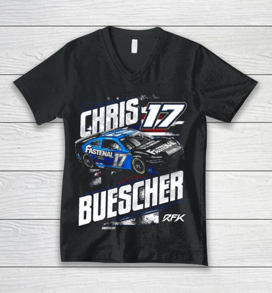 Chris Buescher Checkered Flag Sports Navy Fastenal Patriotic Unisex V-Neck T-Shirt