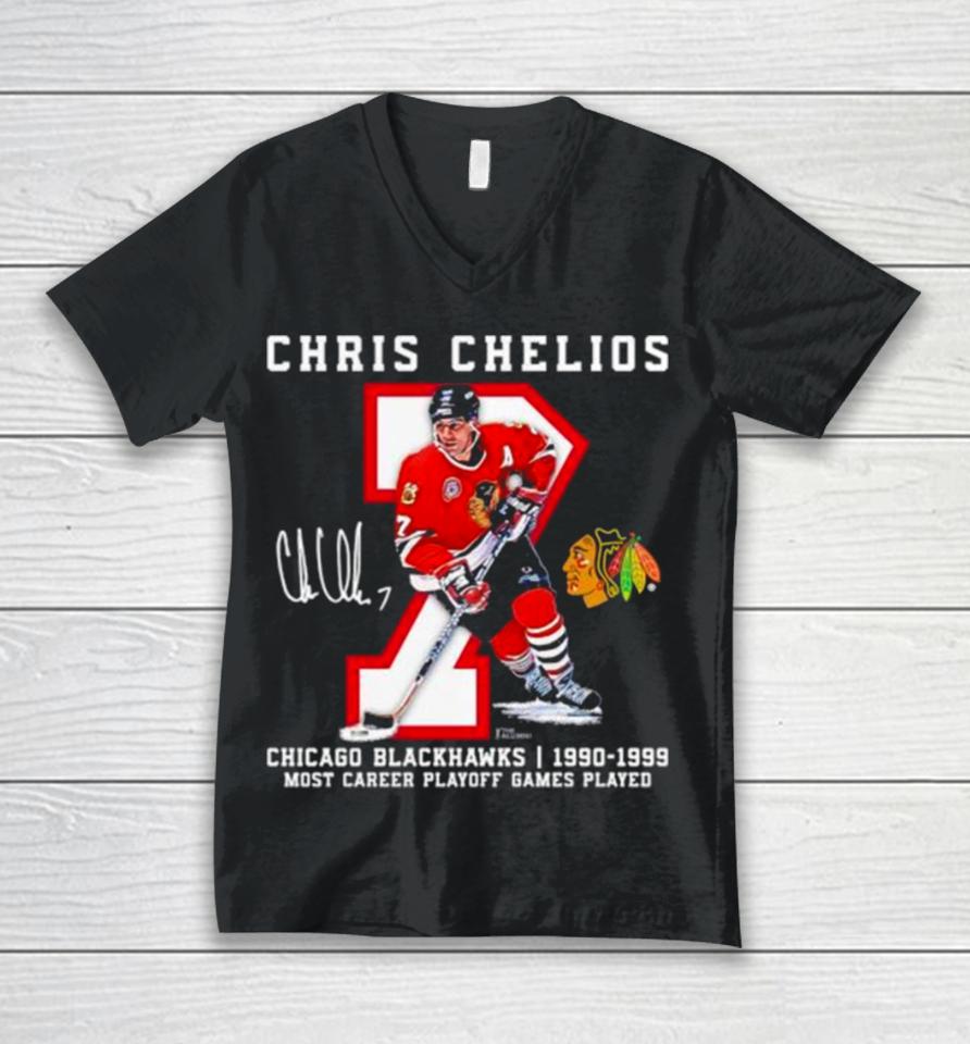 Chris Chelios Chicago Blackhawks 1990 1999 Jersey Retirement Unisex V-Neck T-Shirt