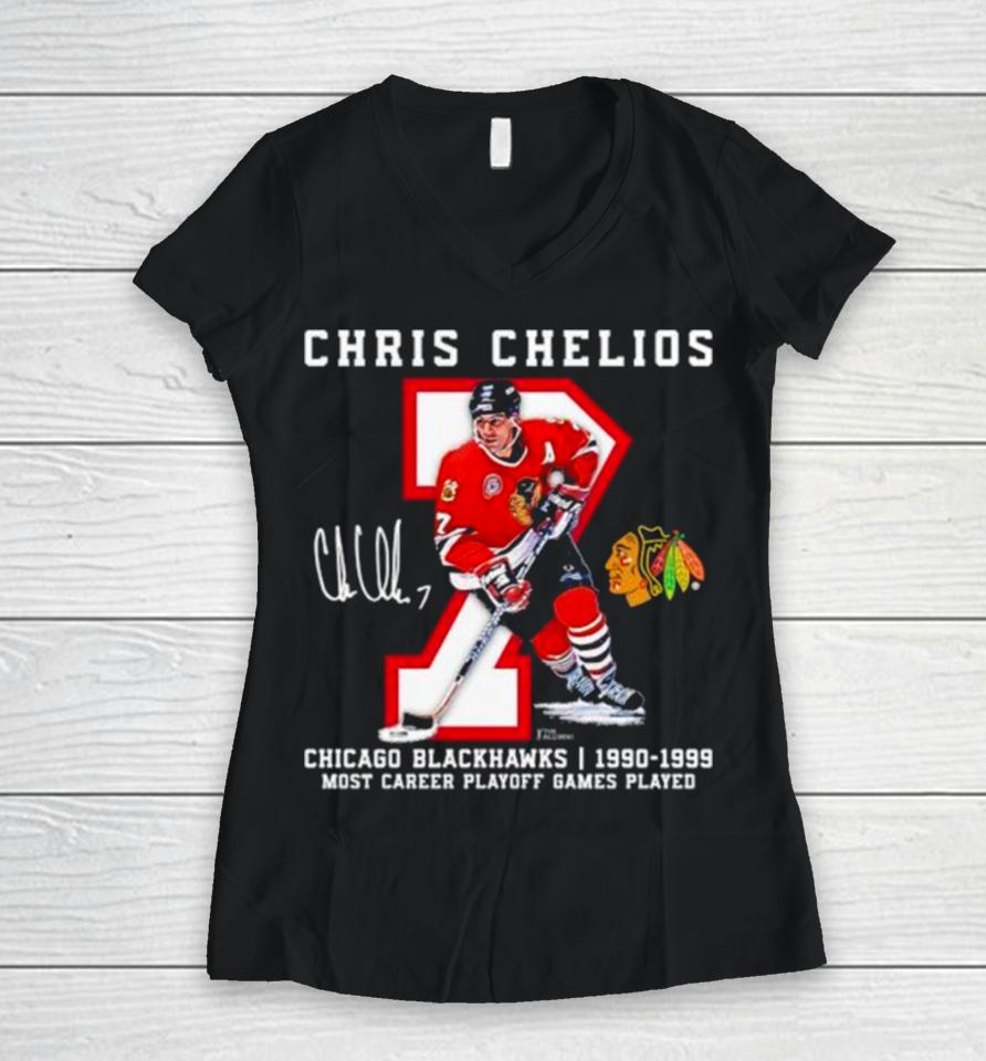 Chris Chelios Chicago Blackhawks 1990 1999 Jersey Retirement Women V-Neck T-Shirt