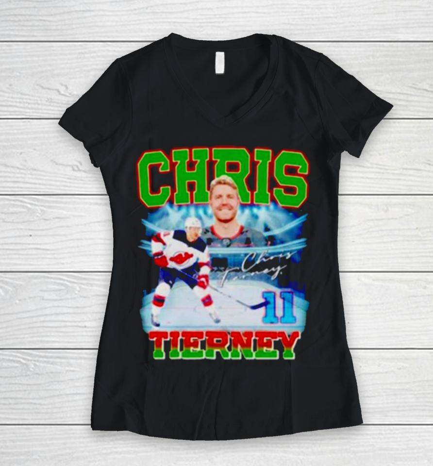 Chris Tierney 11 Hockey Player Signature Women V-Neck T-Shirt
