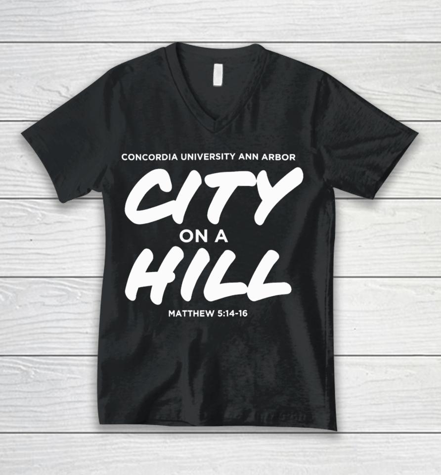 Christian University Michigan Concordia City On A Hill Unisex V-Neck T-Shirt