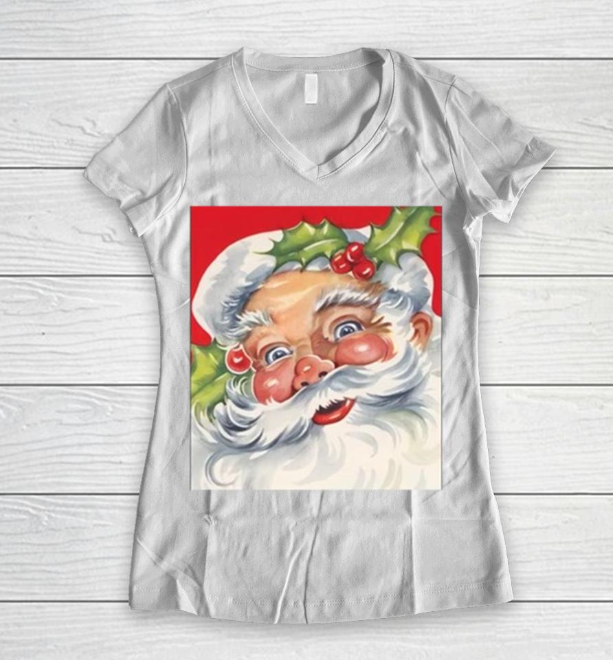 Christmas 2023 Retro Jolly Santa Claus Women V-Neck T-Shirt