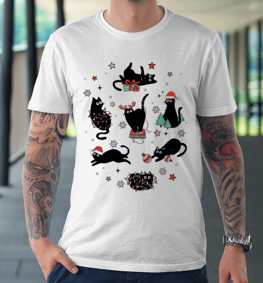 Christmas Black Cat Santa Hat Premium T-Shirt