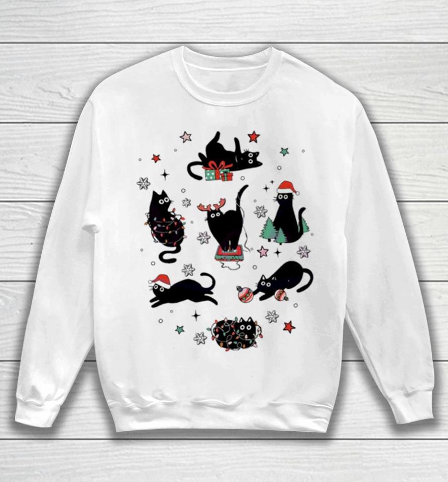 Christmas Black Cat Santa Hat Sweatshirt