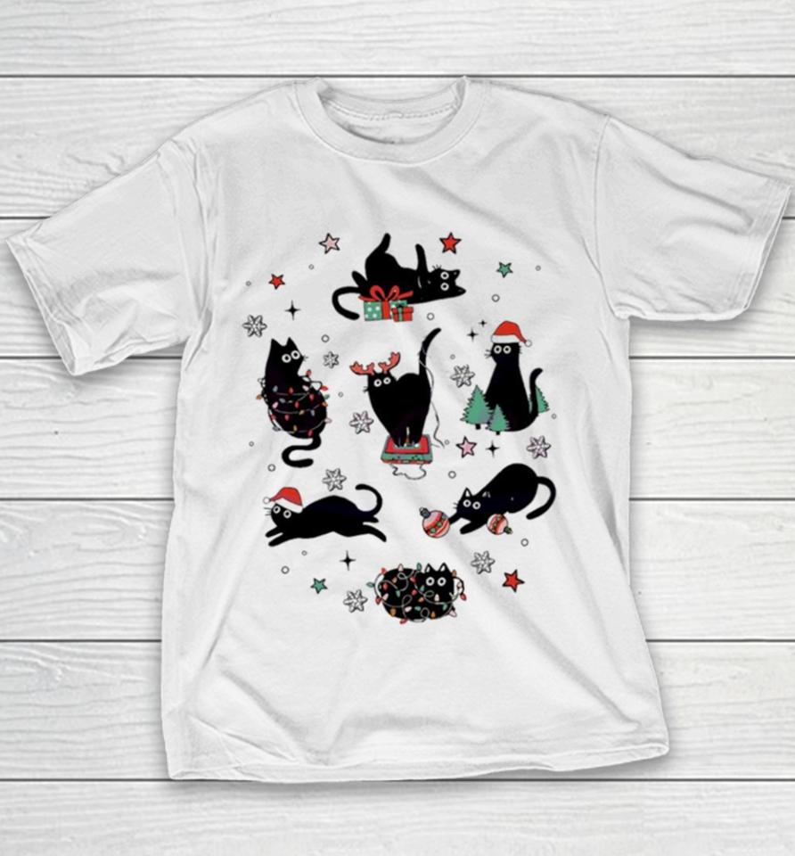 Christmas Black Cat Santa Hat Youth T-Shirt