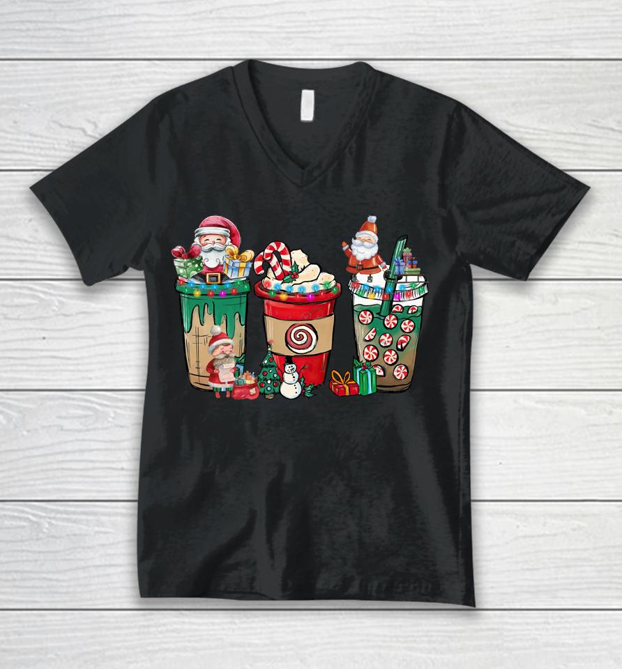 Christmas Coffee Latte Cozy Winter Santa Xmas Coffee Lover Unisex V-Neck T-Shirt