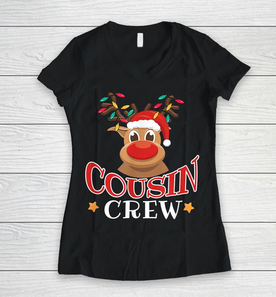 Christmas Cousin Crew Funny Reindeer Matching Pajama Gift Women V-Neck T-Shirt