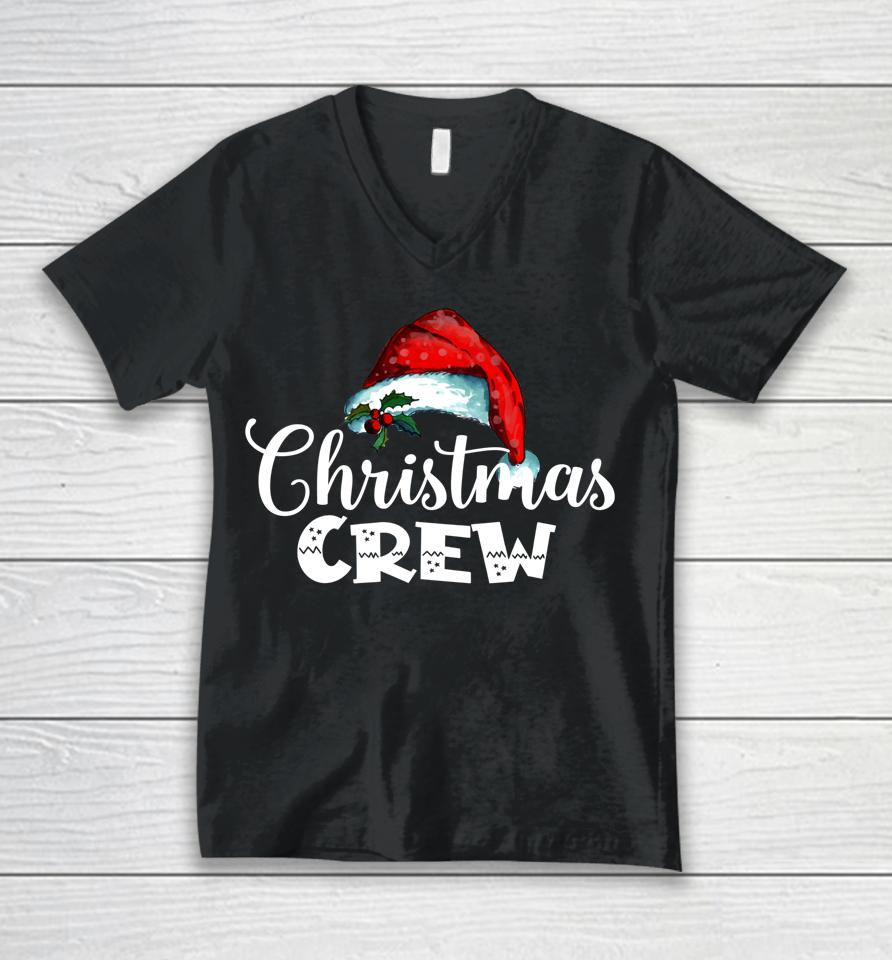 Christmas Crew Santa Hat Matching Pajama Santa Squad Xmas Unisex V-Neck T-Shirt