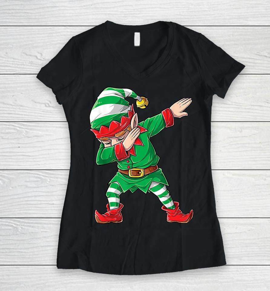 Christmas Dabbing Elf Squad Funny Elves Family Matching Women V-Neck T-Shirt