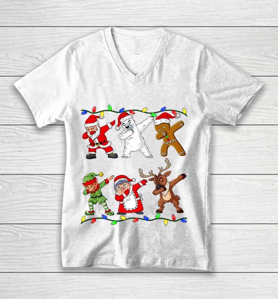Christmas Dabbing Santa Elf And Friends Boys Kids Dab Xmas Unisex V-Neck T-Shirt