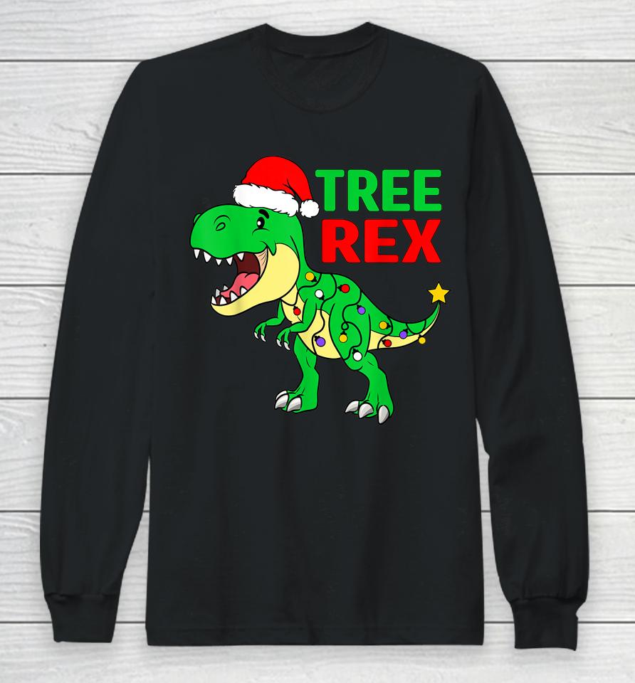 Christmas Dinosaur Kids Christmas Tree Lights Santa Long Sleeve T-Shirt