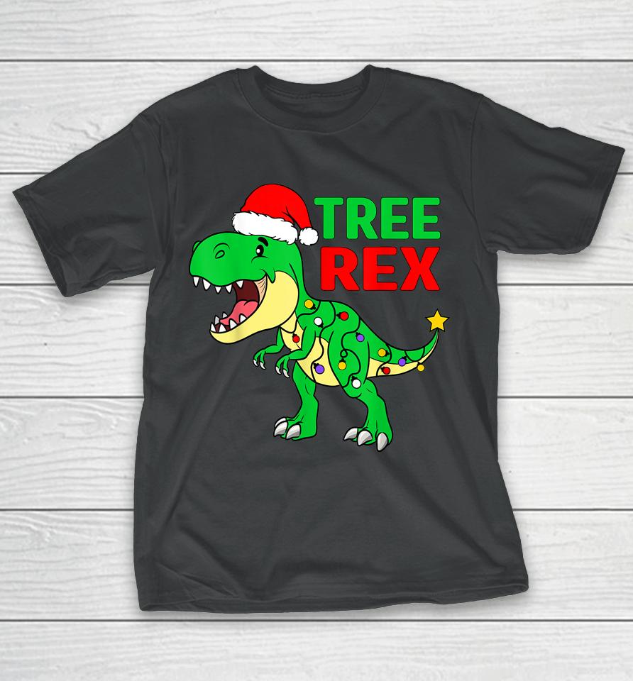 Christmas Dinosaur Kids Christmas Tree Lights Santa T-Shirt