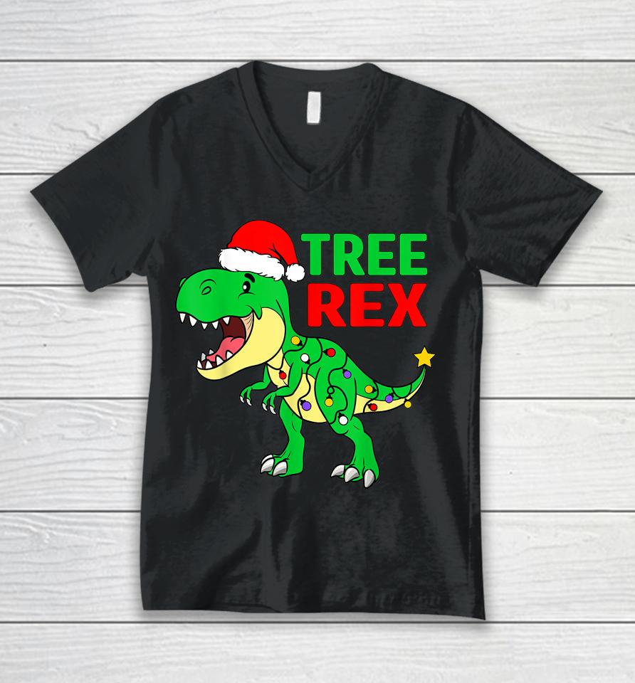 Christmas Dinosaur Kids Christmas Tree Lights Santa Unisex V-Neck T-Shirt