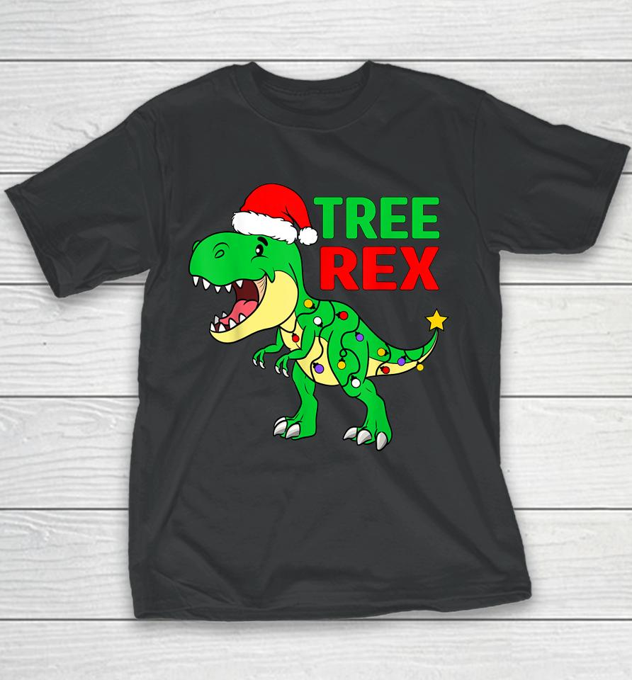 Christmas Dinosaur Kids Christmas Tree Lights Santa Youth T-Shirt