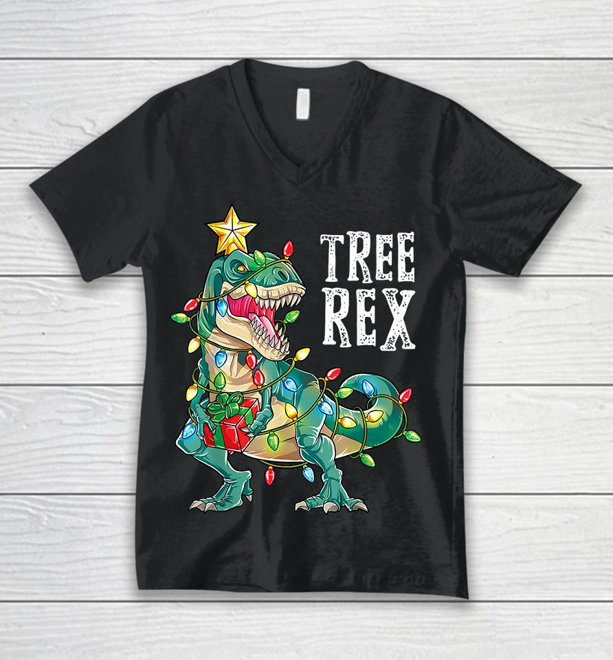 Christmas Dinosaur Tree Rex Unisex V-Neck T-Shirt