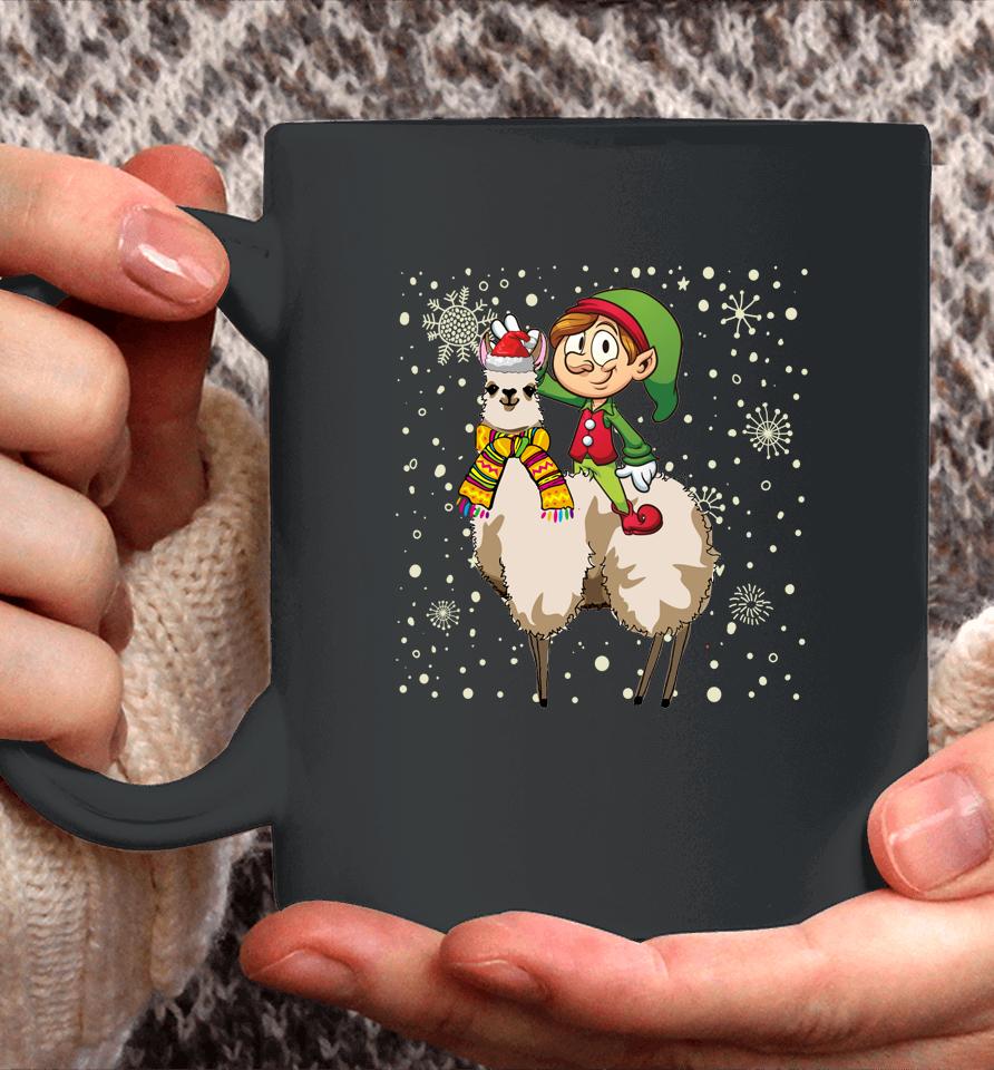 Christmas Elf Riding Llama Santa Pajama Gifts Coffee Mug