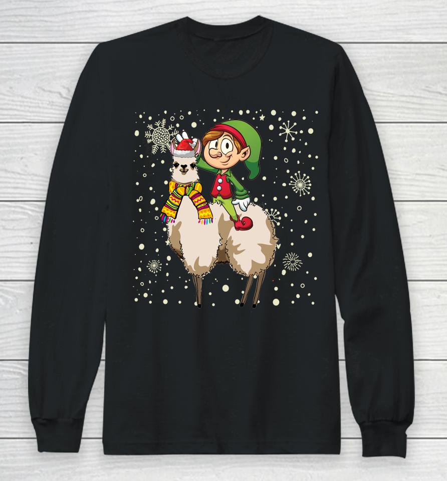 Christmas Elf Riding Llama Santa Pajama Gifts Long Sleeve T-Shirt