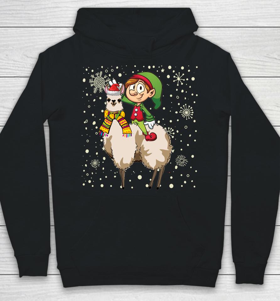 Christmas Elf Riding Llama Santa Pajama Gifts Hoodie