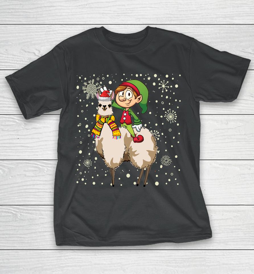 Christmas Elf Riding Llama Santa Pajama Gifts T-Shirt