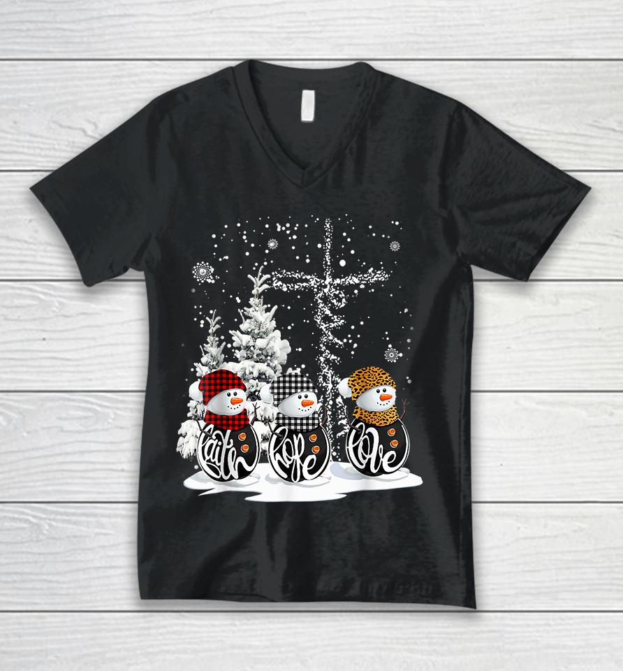 Christmas Faith Hope Love Snowman Unisex V-Neck T-Shirt