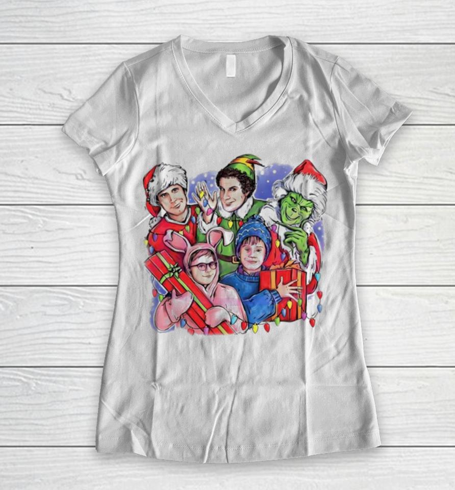 Christmas Friends Movie Character Women V-Neck T-Shirt