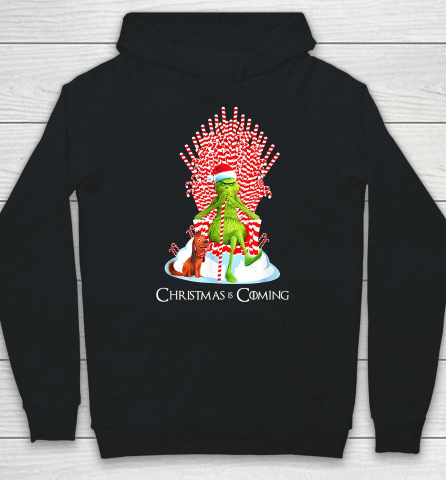 Christmas Grinch Is Coming Candy Cane Throne Funny Parody Hoodie