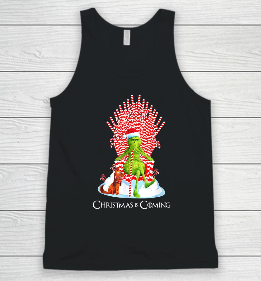 Christmas Grinch Is Coming Candy Cane Throne Funny Parody Unisex Tank Top