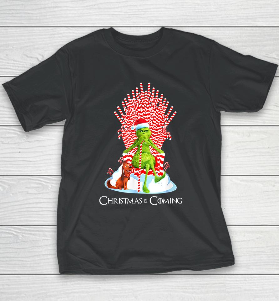 Christmas Grinch Is Coming Candy Cane Throne Funny Parody Youth T-Shirt