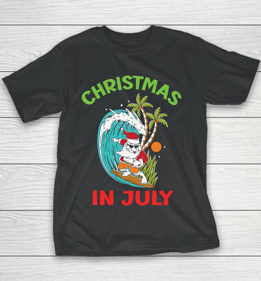 Christmas In Dress July Surfing Retired Santa's Hobby Youth T-Shirt
