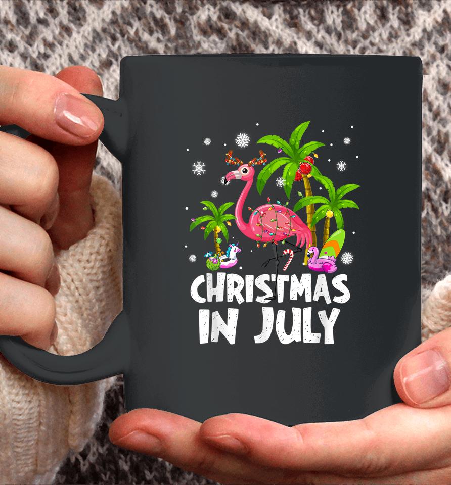 Christmas In July Flamingo Palm Tree Beach Summer Vacation Coffee Mug