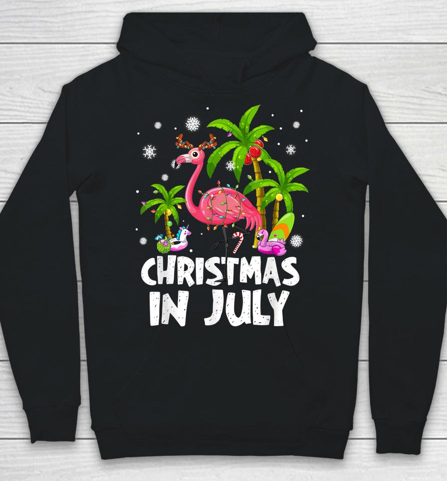 Christmas In July Flamingo Palm Tree Beach Summer Vacation Hoodie