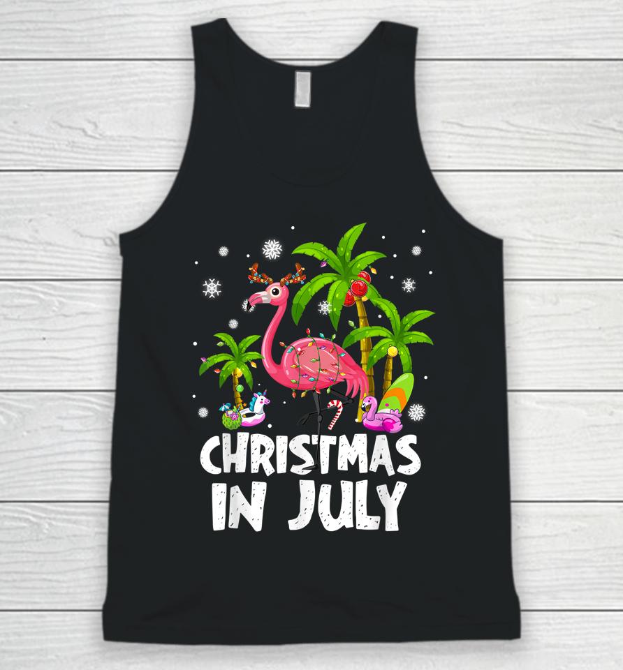 Christmas In July Flamingo Palm Tree Beach Summer Vacation Unisex Tank Top