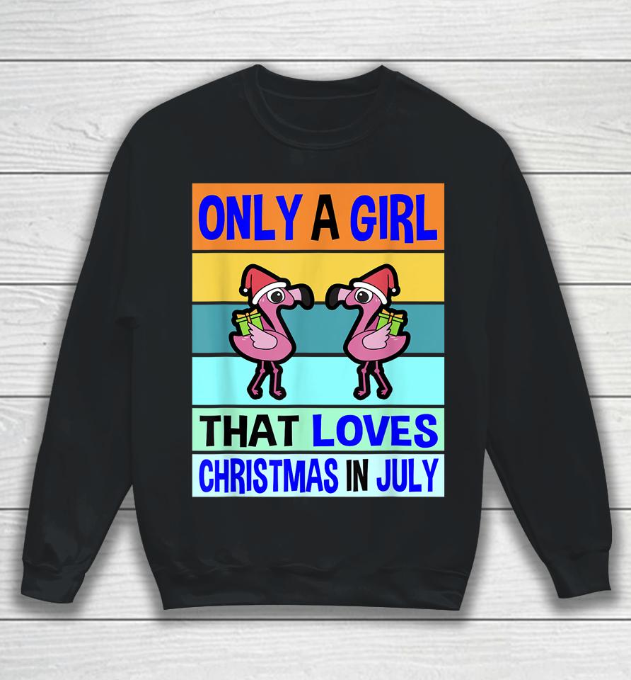 Christmas In July For Womens Christmas Kids Girls Flamingo Sweatshirt