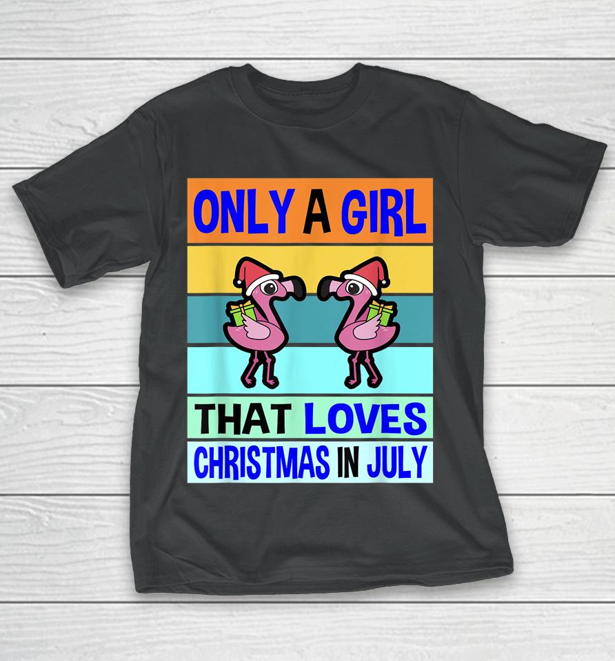 Christmas In July For Womens Christmas Kids Girls Flamingo T-Shirt