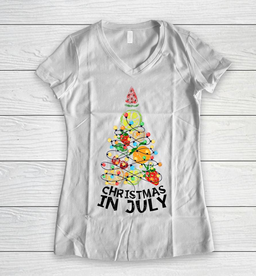 Christmas In July Fruit Xmas Tree Tee Summer Women V-Neck T-Shirt