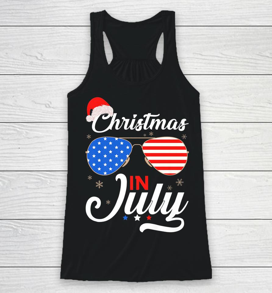 Christmas In July Funny 4Th Of July Beach Summer Christmas Racerback Tank