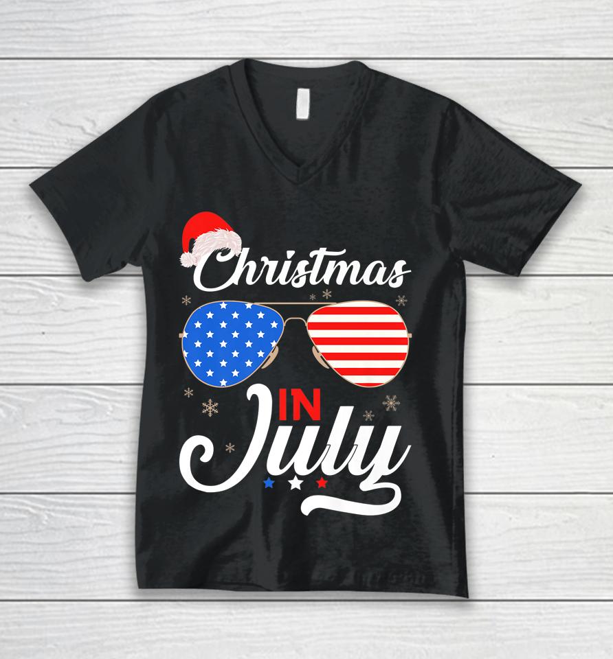 Christmas In July Funny 4Th Of July Beach Summer Christmas Unisex V-Neck T-Shirt