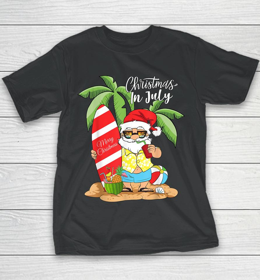 Christmas In July Funny Santa Summer Watermelon Vacation Youth T-Shirt